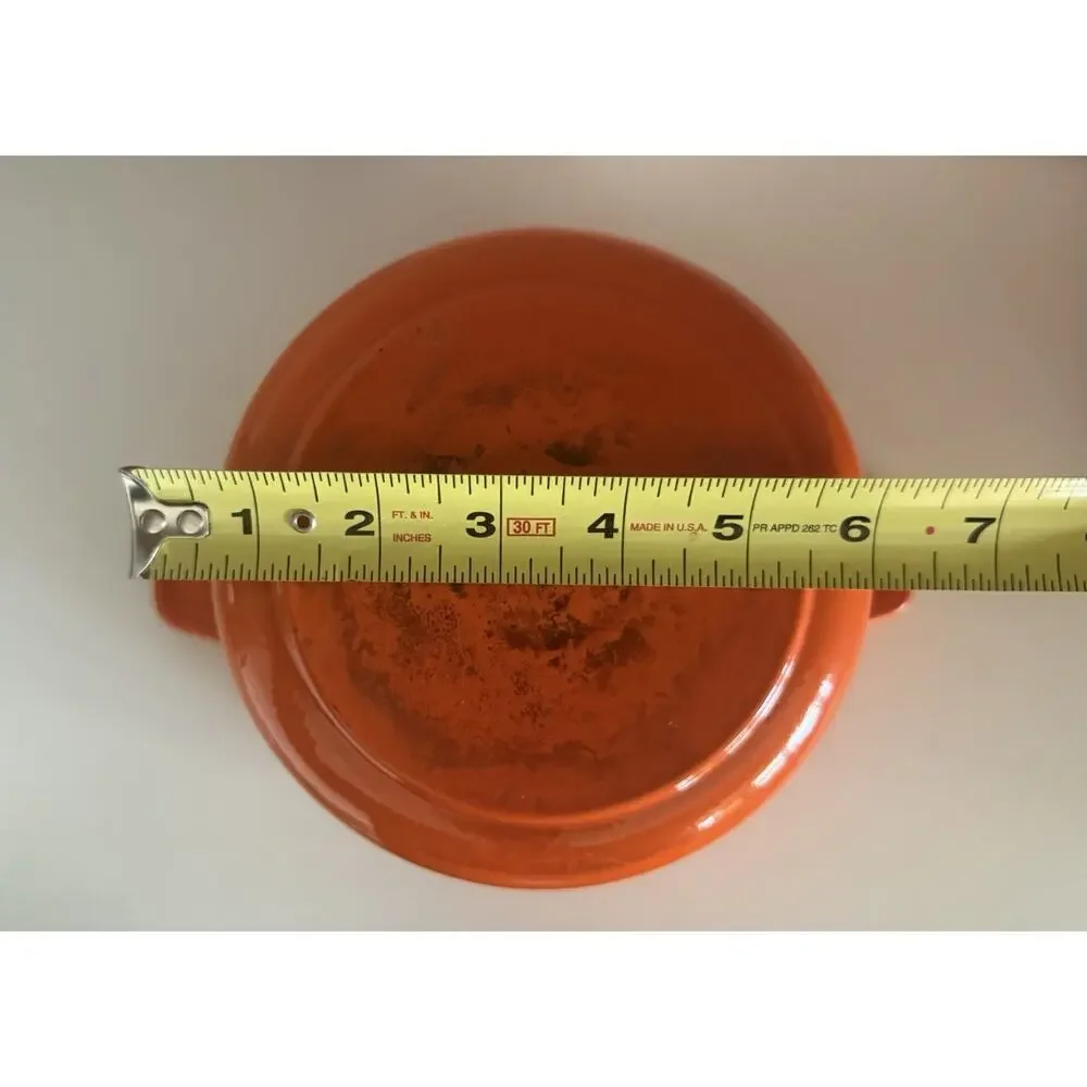 Vintage Orange Enameled Cast Iron Fondue Pot Star Shaped Open Lid Retro MCM